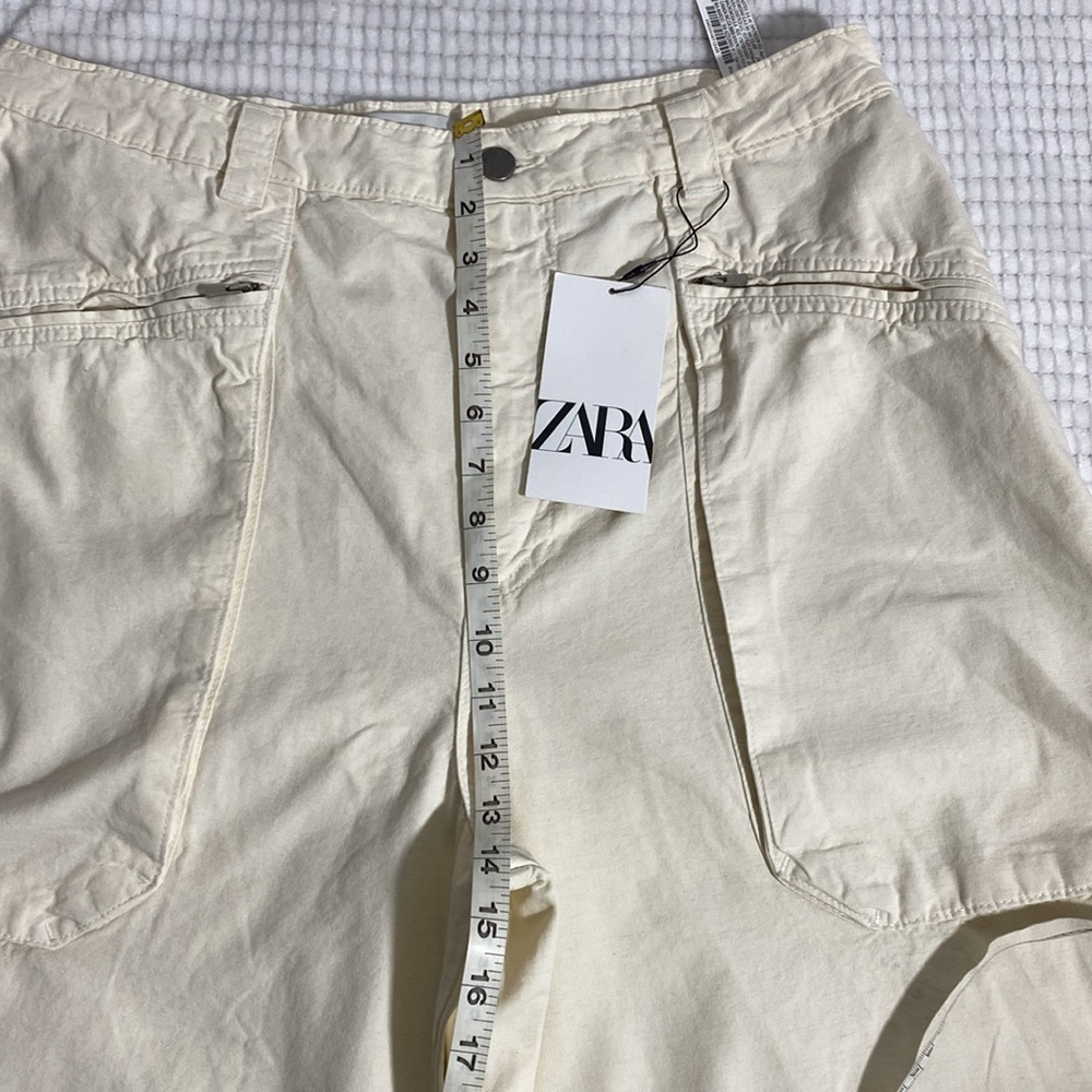Zara The Relaxed Utility Pants In ECRU  Signature Denium  Cargo Size 14 - Picture 11 of 15